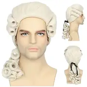 Colonial Wig Powdered Wig Men Blonde Wig Historical Carnival Costume Wig 18Th Century Peruke Wig Halloween Wigs