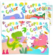 Copy and Color Coloring Books for Toddlers 2 3 4 5-4 Simple Big My First Activity Books Bundle | Animals, Cars, Dinosaurs, Stickers for Kids, Boys, Girls | Easy Fun Tracing Pages