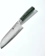 [HexClad] 7 Inch Santoku Knife Japanese Damascus Stainless Steel Full Tang with Pakkawood Handle - Chef Knife, Super Sharp Multifunctional Chopping Knife for Meat Vegetable Fruit, Silver
