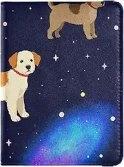 [Amooorous] Universe Stars Starry Dog Leather decorative cute passport holder Travel Documents Organizer Protector Passport Cover with RFID Blocking Ultra Slim, universe stars Starry dog, 1 size