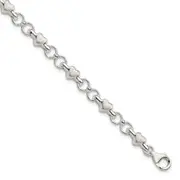 7.5 Inch Sterling Silver Polished And Brushed Hearts Circles Bracelet