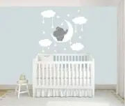 Wall Stickers elephant on cloud star vinyl decal decor Nursery kids