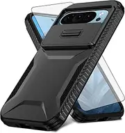 Asuwish Phone Case for Google Pixel 9/9 Pro 5G with Tempered Glass Screen Protector and Slide Camera Cover Slim Rugged Hybrid Shockproof Protective Cell Accessories Pixel9 9Pro Nine Women Men Black