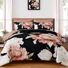 Dobuyly Black King Size Comforter Set 7 Piece Bed in a Bag, Pink Floral Print...