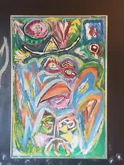 Jason Martin Abstract Oil & Acrylic On Canvas Framed Painting Outsider Art