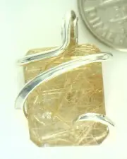 20.39ct Faceted Rutilated Quartz Emerald Cut Sterling Silver Pendant