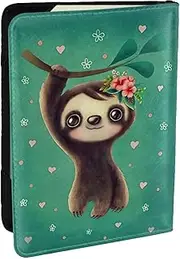 [EdWal] Cute Sloth Print Passport Cover with Credit Card Holder Leather Passport Case, for Women Men Family ID Travel, Black, One Size
