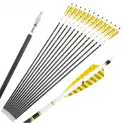 6/12pcs 32.8" Archery Pure Carbon Arrow Spine250-600 Arrows with Outdoor Bow