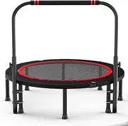 48" Foldable Mini Trampoline with Adjustable Non-Slip Handle Bar, Thick Steel Spring Fitness Exercise Workout Rebounder Trampoline for Adults Kids Indoor Outdoor Workouts Fitness Up to 300kg