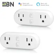 HBN 2-Pack Smart Plug Dual Socket Plugs Works with Alexa & Google Home Assistant