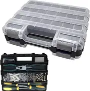 Tools Organizer Box Small Parts Storage Box 50-Compartment Double Side Hardware Organizers with Removable Plastic Dividers for Screws, Nuts, Nails, Bolts (Grey)