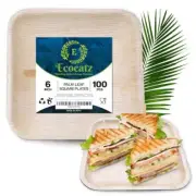 6" Square Bamboo Plates Disposable - 100-Pack Compostable Palm Leaf Style