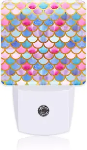 Watercolor Mermaid Scales Night Light Plug into Wall with Dusk to Dawn Sensor Cu