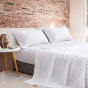 3/4 Piece CleverPolly Vintage Washed Microfibre Sheet Set White (Single, King Single, Double, Queen, King)