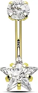 [Agrewd] 925 Sterling Silver Belly Button Rings 14G Belly Navel Rings for Women Cute Star Belly Navel Piercing Jewelry