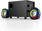 Computer Speakers with Subwoofer, 2.1 Wired Stereo System with RGB Satellites, USB-Powered Speakers and 3.5mm Aux-in Cable for PCs, Laptops, Tablets and Phones