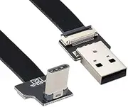 cablecc Up Down Angled USB 2.0 Type-A Male to USB-C Type-C Male Data Flat Slim FPC Cable for FPV & Disk & Phone 20cm