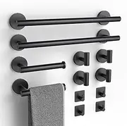 BlueFire 12-Piece Bathroom Hardware Set, Wall Mounted Bathroom Accessories Set Towel Bars for Bathroom Towel Holder Set with 2 Paper Tower Holders 2 Towel Bars 4 Adhesive Hooks 4 Towel Hooks(Black)