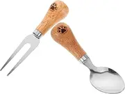 MUSISALY 1Set Portable Camping Utensils Set Sturdy Stainless Steel Fork Spoon with Wooden Handle Friendly Cutlery for Hiking Backpacking and