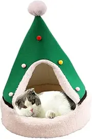 BESPORTBLE 1pc Winter Warm Closed Pet House Xmas Tree Shaped Cat Nest Cozy for Dogs and Cats Random Color Style Soft and Washable Design Random Color