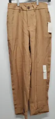 NWT A New Day rayon cream-brown Slim Ankle size 6R Pants elastic waist cuffed