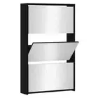 3-Tier Mirror Shoe Cabinet Shoes Storage Shelf Drawers Hallway Cupboard Black