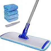 18" Professional Microfiber Mop - Floor Cleaning With Stainless Steel Handle, 4 Reusable Washable Pads and Brush for Hardwood