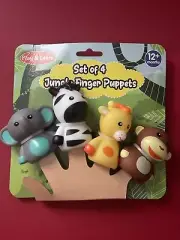 Play & Learn Set of 4 Jungle Finger Puppets New Zebra Monkey Giraffe Elephant