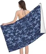 JBYJBX Blue Camouflage Pattern Print Beach Towel Quick Dry Sandproof Microfiber Beach Bath Towel for Travel Pool Camping