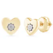 Bevilles Diamond Set Heart Stud Earrings in 9kt Yellow Gold