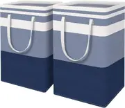 2-Pack Large Laundry Basket, Waterproof, Freestanding Laundry Hamper, Collapsible Tall Clothes Hamper with Extended Handles for Clothes Toys (Blue)