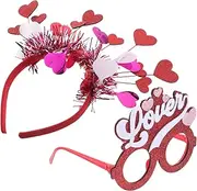 [Abaodam] 1Set Heart Shape Sunglass Headband Valentine Day Costume Accessories for Women Love Design with Eye Catching Sequins for Parties and Celebrations