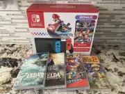 Nintendo Switch Mario Kart 8 Bundle + 4 Games Zelda Mario Odyssey Maker NEW