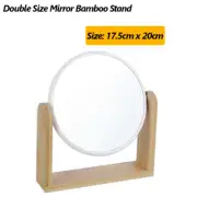 Double Side Makeup Mirror Bamboo Stand Beauty Cosmetic Magnifying 360° Rotation