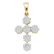 14k Yellow Gold Round Diamond Cluster Cross Religious Pendant 1/2 Cttw