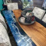 Ocean Epoxy Resin Dining Table, Handmade Furniture Wooden Epoxy Walnut Table Dec