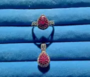 Mozambique Ruby, White Zircon Pear Shape Ring and Pendant Size 9 (2.20ctw)