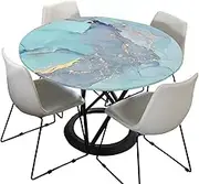 3D Marble Round Tablecloth, Fitted Table Cover with Elastic Edge, Morbuy Table Cloth Wipeable Tablecloths Stain Resistant Table Clothes for Indoor Outdoor (Blue Green,Diameter 90cm)