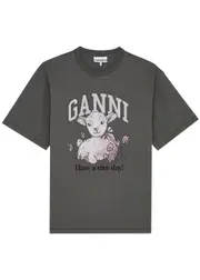 Ganni Lamb-print Cotton T-shirt - Dark Grey - S (UK8-10 / S) S (UK8-10 / S)