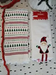North Spruce Lane and Peppermint Place Christmas Kitchen Towels Santa/Trees