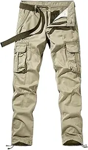 [JEShifangjiusu] Mens Multi Pockets Cargo Pants Hiking Combat Work Outdoor Trousers Casual Slim Straight Fit Sweatpants, Kakia4, 30