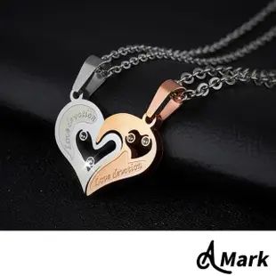 【A MARK】心型拼圖撞色縷空雙心造型鈦鋼情侶項鍊 對鍊套組