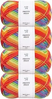 [Pretty Jolly] 4 Skeins Soft Baby Yarn, 100% Cotton, Crochet & Knitting, 4 Ply, Fingering Weight, Blanket Yarn for DIY Craft Total Length 4×160m/4×50g (Rainbow)