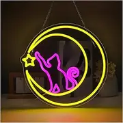 Sign Lamp Moon Star Cat Neon Sign USB Powered Dimmable Light For Shop Bar Holiday Party Wall Light Up Signs Decoration 33.5cm×34cm