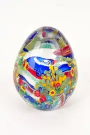M Design Art Blue & Red Stripe w/ Murrine Paperweight L PW-6026