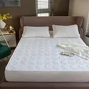 Quilted Mattress Cover Solid Color Mattress Cover Protector Bedding Sheets Quilted Mattress Pad,Wave White,200x220x25cm