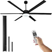 Soilsiu Extra Large Ceiling Fan with Light, 84 Inch Outdoor Ceiling Fan with Light and Remote Control, Reversible, 3CCT, Noiseless, Black Ceiling Fan for Living Room Indoor/Outdoor