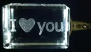 I Love Heart You Crystal Glass Laser Etching w Chrome Keychain 4” Gift Box