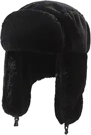 [DKDDSSS] Trapper Hat Unisex Adult, Russian Hat Outdoor Winter Hat Bomber Hat Ushanka Hat Warm Hats with Ear Flaps Hunting Hat Windproof Faux Fur Hat Aviator Pilot Cap Black, BLACK, One size