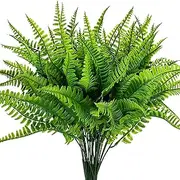 KyeeaDIY Artificial Plants, 12 Bunches Fake Fern Outdoors Bushes Faux Plants Shrubs Greenery UV Resistant Outdoor Plants Artificial for Porch Greenery Decor (Green)